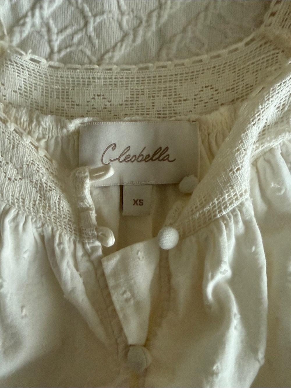 Cleobella Cream Eyelet Square-Neck Peasant Blouse XS - Picture 4 of 11